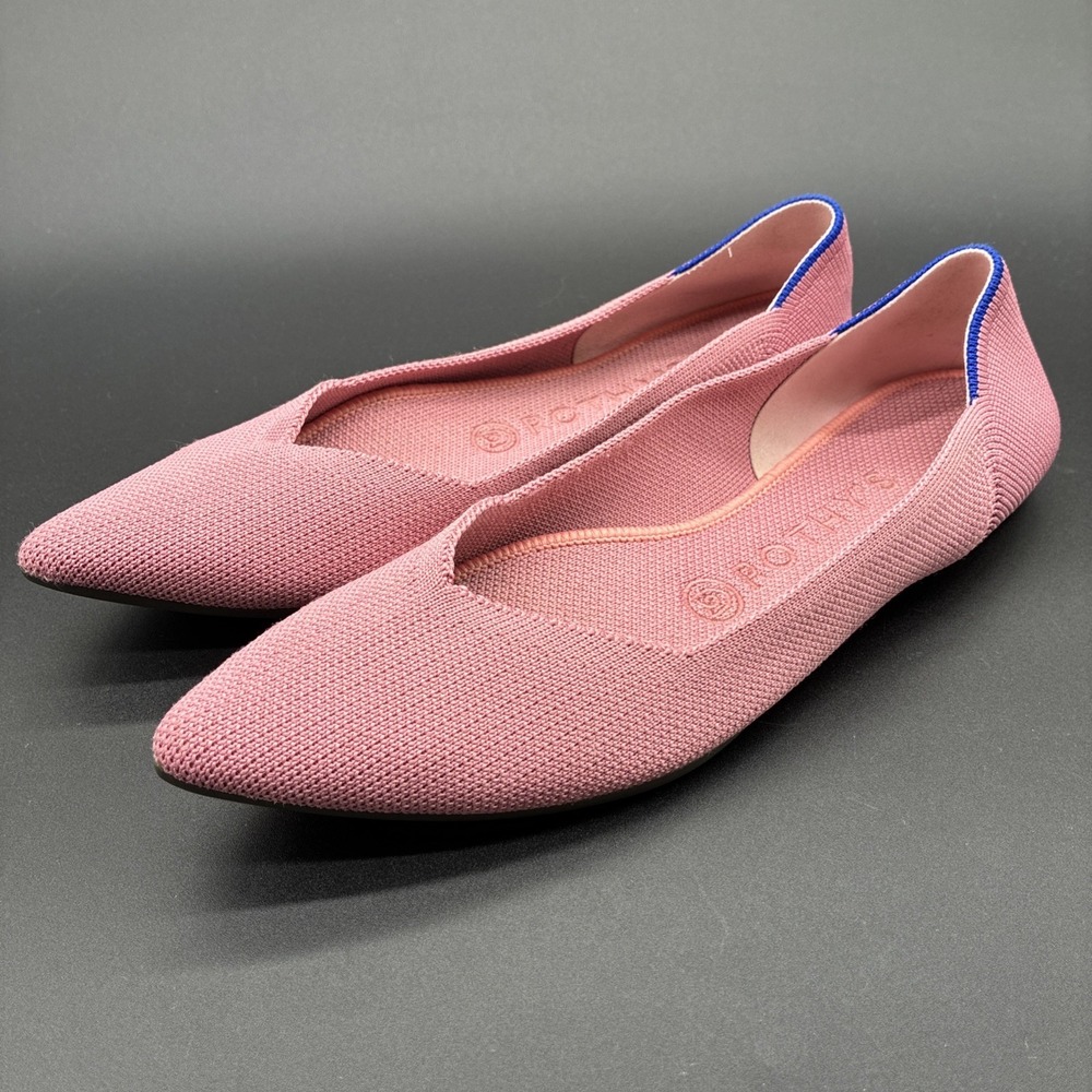 Rothy's The Point Flats Women's Size 8 Coral Pink Knit Pointed Toe Washable